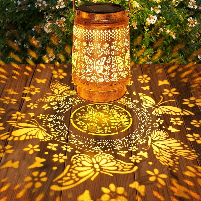 SANDECO Solar Lanterns Outdoor Butterfly Garden Decor, Gifts for Women Mom Grandma Birthday, Waterproof Metal Hanging Solar Lights LED Decoration with Shepherd Hook Outside for Yard Patio Lawn Porch - Image 2